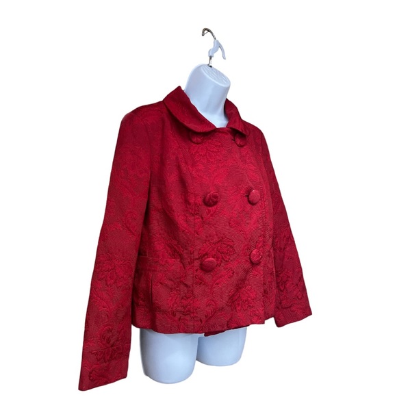 SzM Red Floral Textured Print Talbots Jacket Blazer - Picture 3 of 7